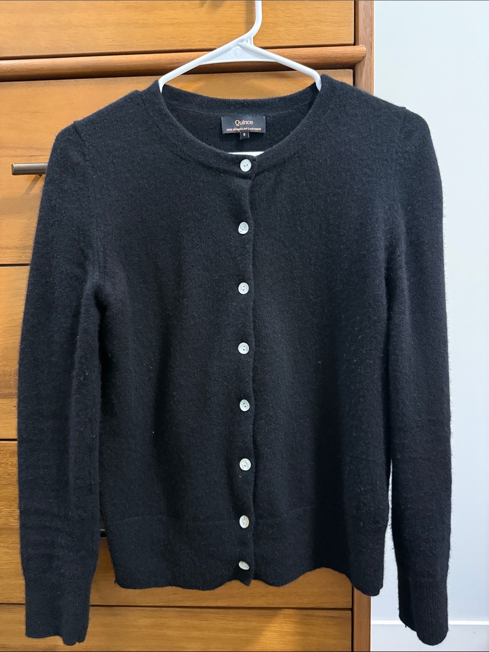 Quince Black Cashmere Crewneck Button-Front Cardigan
